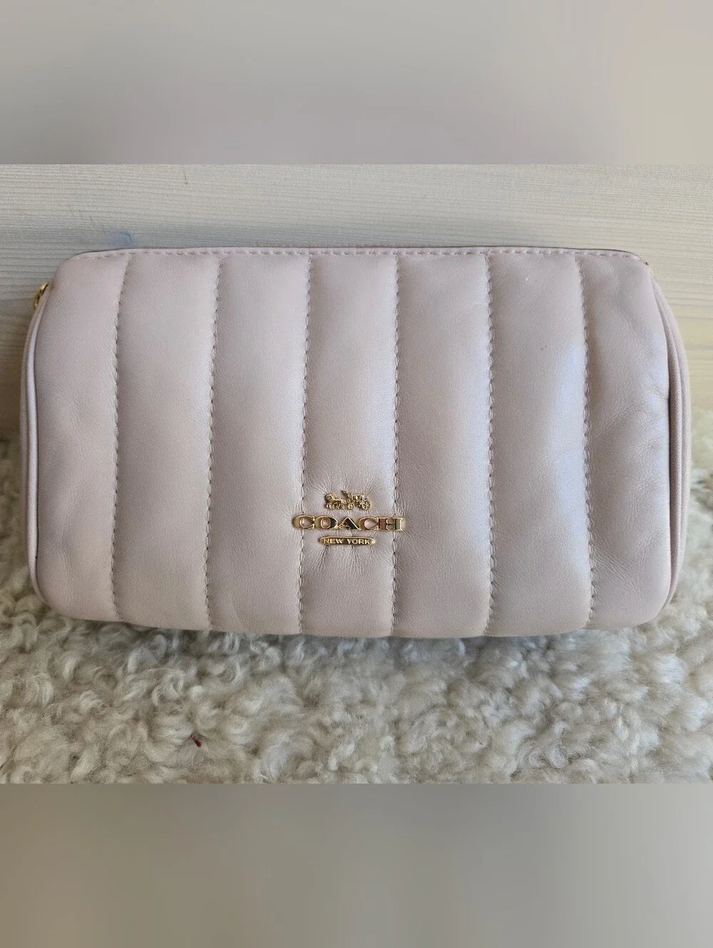 Tags Removed Unused Coach Quilted Leather Cosmetic Case 17 Washed Mauve C6888